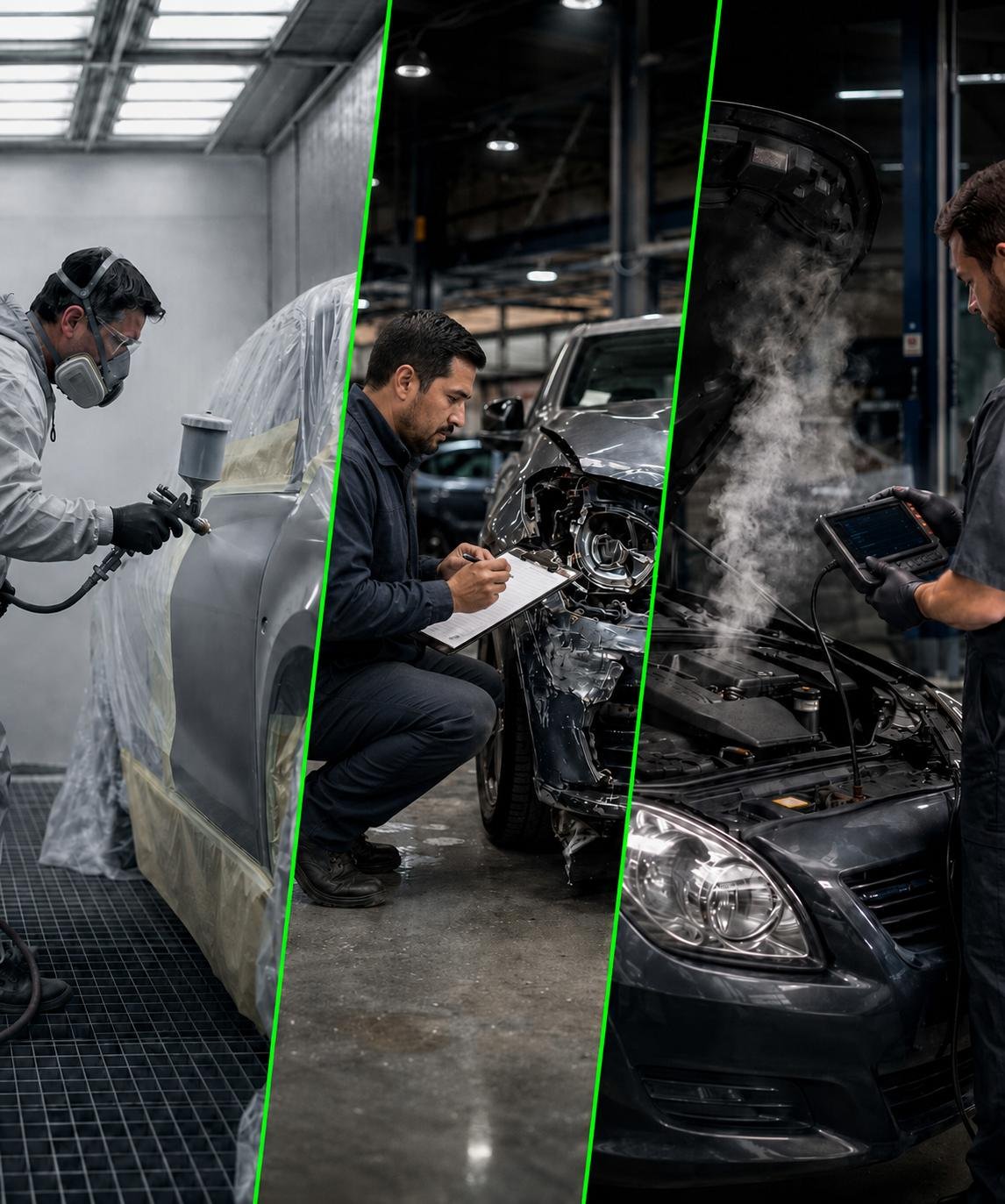 Spray booth refinishing, collision damage assessment and engine diagnostics at Josue Auto Services